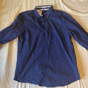Denim & Flower - Long Sleeve Button Down - XL (European) - Blue w/ Polka Dot